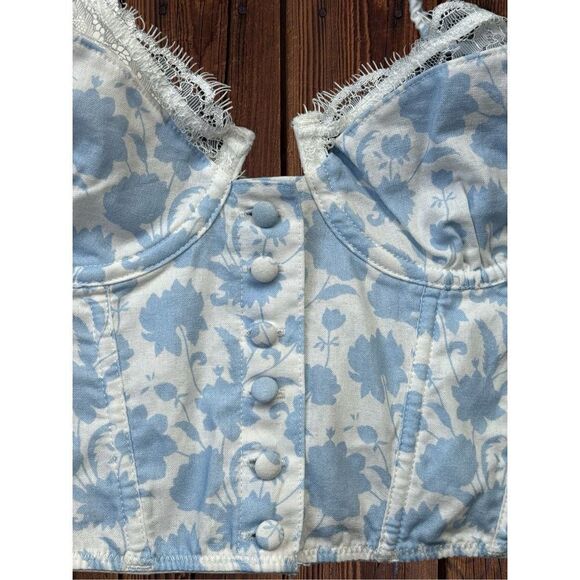Revolve Wild Lovers Women’s 32B Lace & Blue Floral Corset • Linen Button Detail - Picture 11 of 16